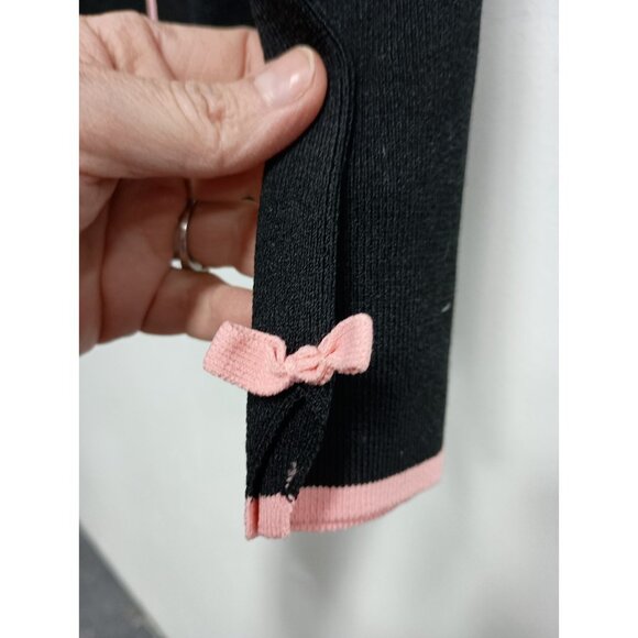 Emma James Womens Cardigan Size Medium Black Pink Button Front Preppy Twee - Picture 4 of 9